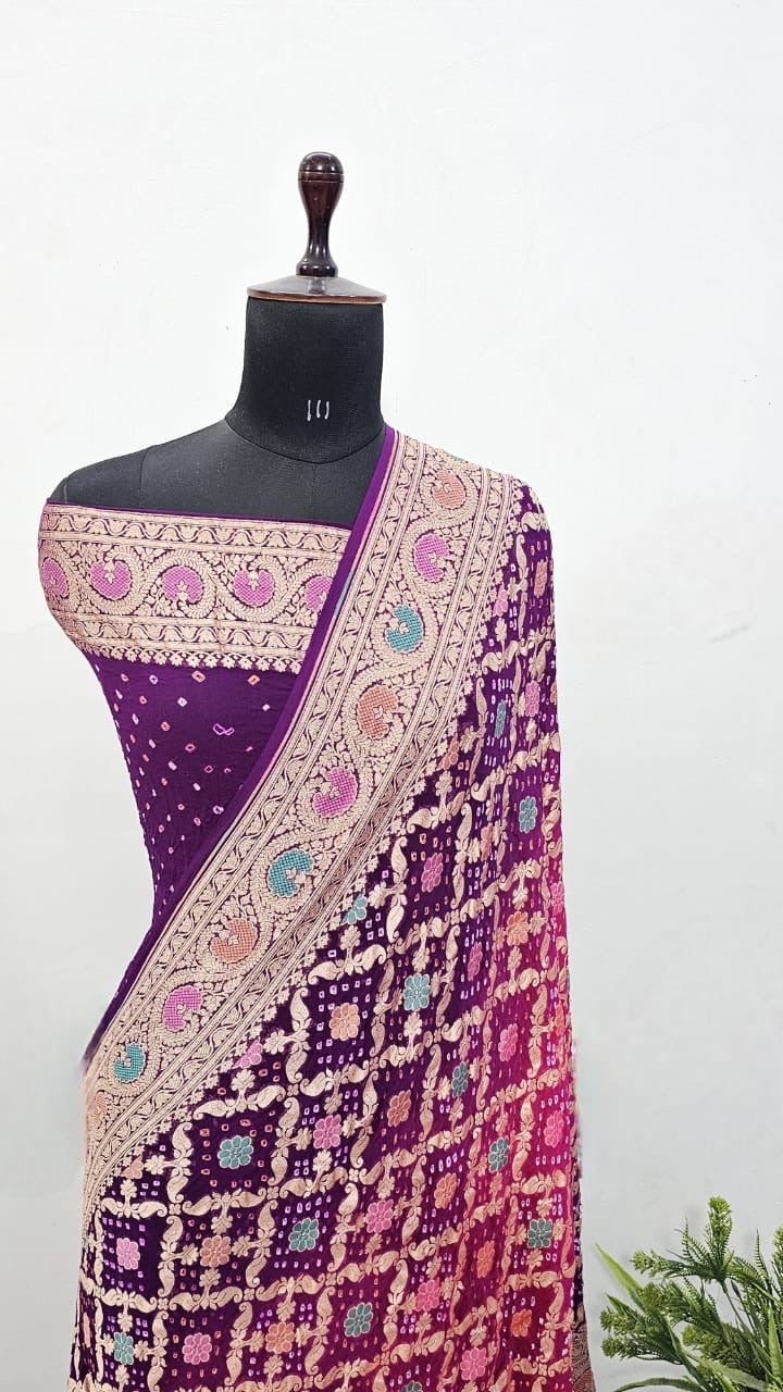 Beautiful banarasi handloom meenakari pure khaddi Georgette silk saree